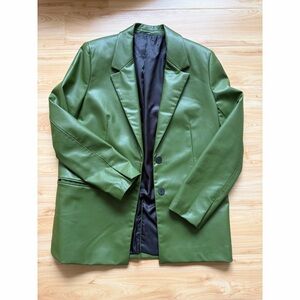 Vintage Oversized Green Leather Blazer - Women’s L or XL